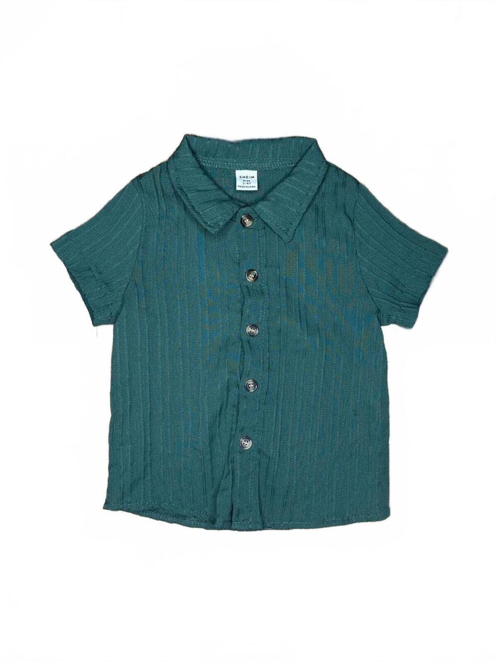 SHEIN Teal Textured Short Sleeve Button-Up Shirt Size 3-4Y